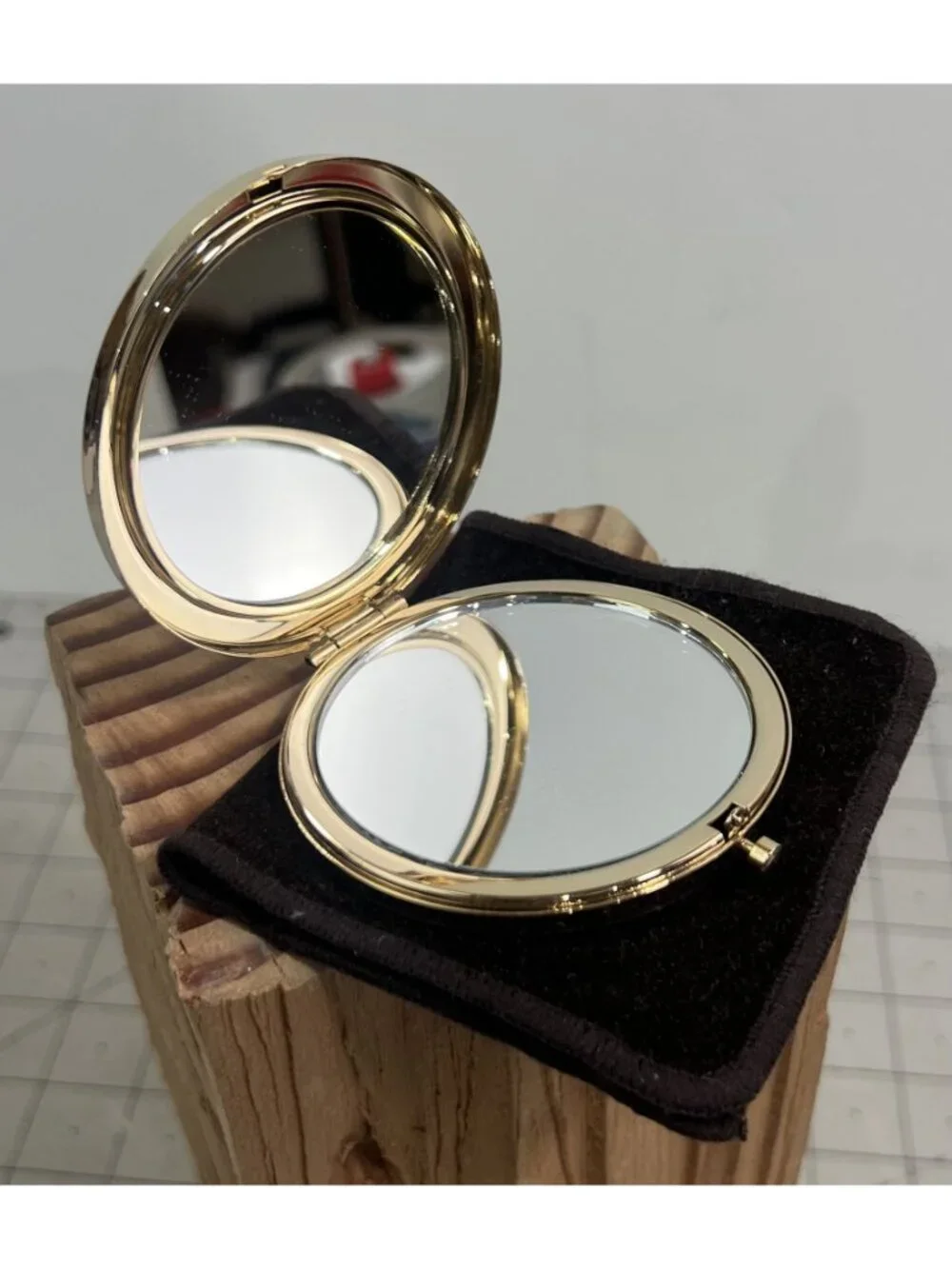 Michael Kors Gold Compact Mirror With Logo Design & Protective Pouch